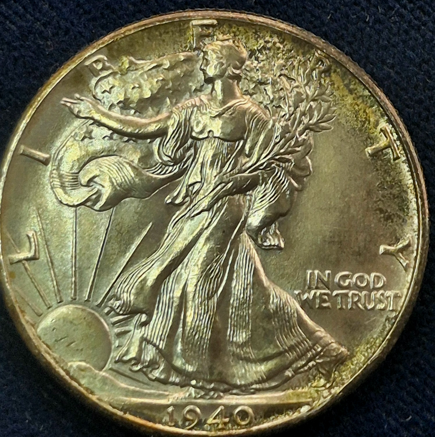 1940 Walking Liberty Half Dollar 90% Silver Crisp MS+ Features Iridescent Toning