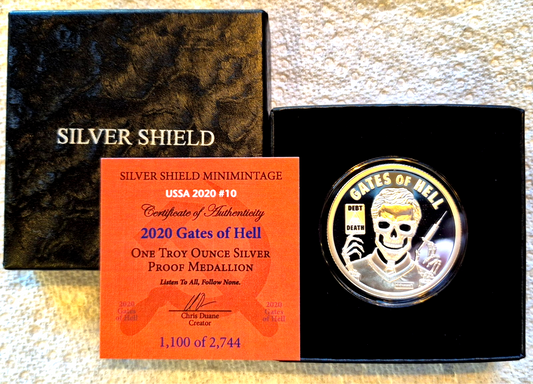 2020 1OZ GATES OF HELL PROOF  Silver Shield .999 Pure Limited 1200 of 2744 W/Box
