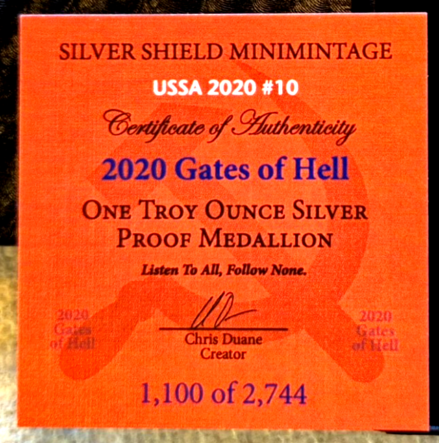 2020 1OZ GATES OF HELL PROOF  Silver Shield .999 Pure Limited 1200 of 2744 W/Box