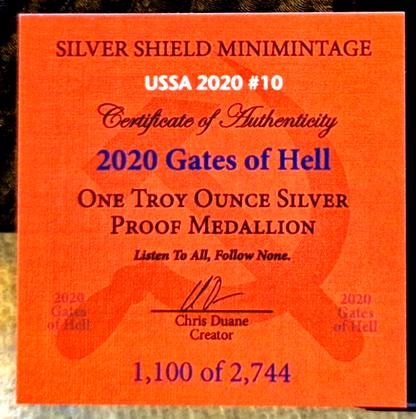 2020 1OZ GATES OF HELL PROOF  Silver Shield .999 Pure Limited 1200 of 2744 W/Box
