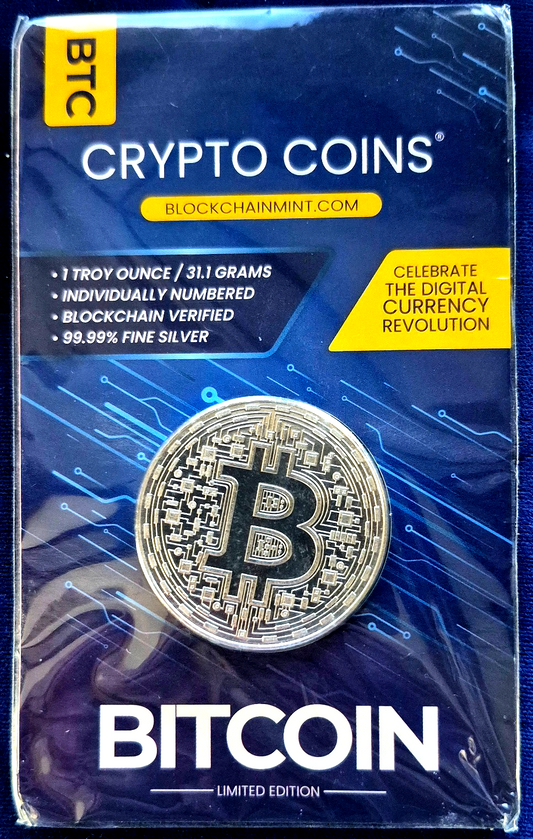 2018 Bitcoin 1 oz 99.99 Silver Round Coin Blockchain Mint Ltd 594/2500 COA & TEP