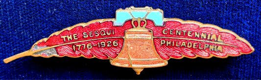 Vintage 1926 Philadelphia Sesqui-Centennial Expo Souvenir Feather/Bell Lapel Pin