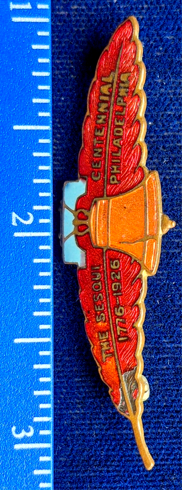 Vintage 1926 Philadelphia Sesqui-Centennial Expo Souvenir Feather/Bell Lapel Pin