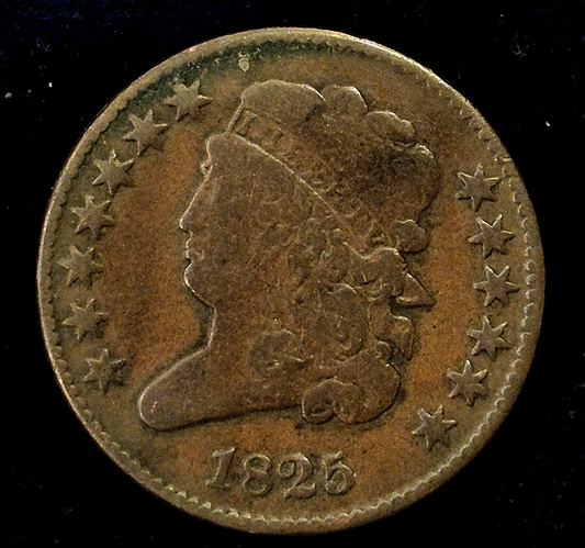 1825 Classic Head Half Cent, C-2, F-VF Features Better Date, Only 63k Mintage