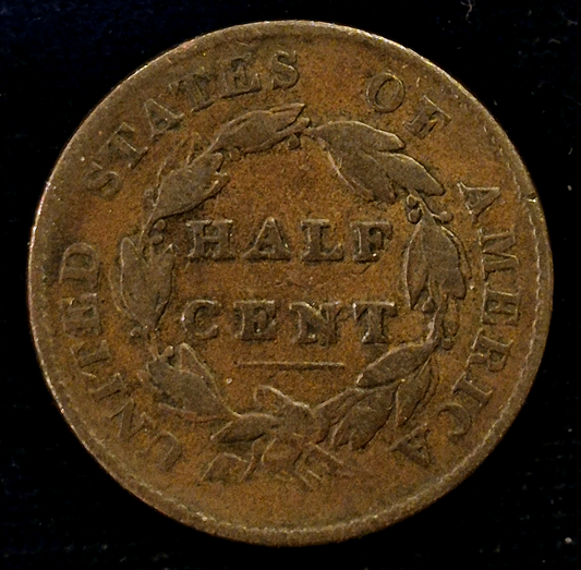 1825 Classic Head Half Cent, C-2, F-VF Features Better Date, Only 63k Mintage