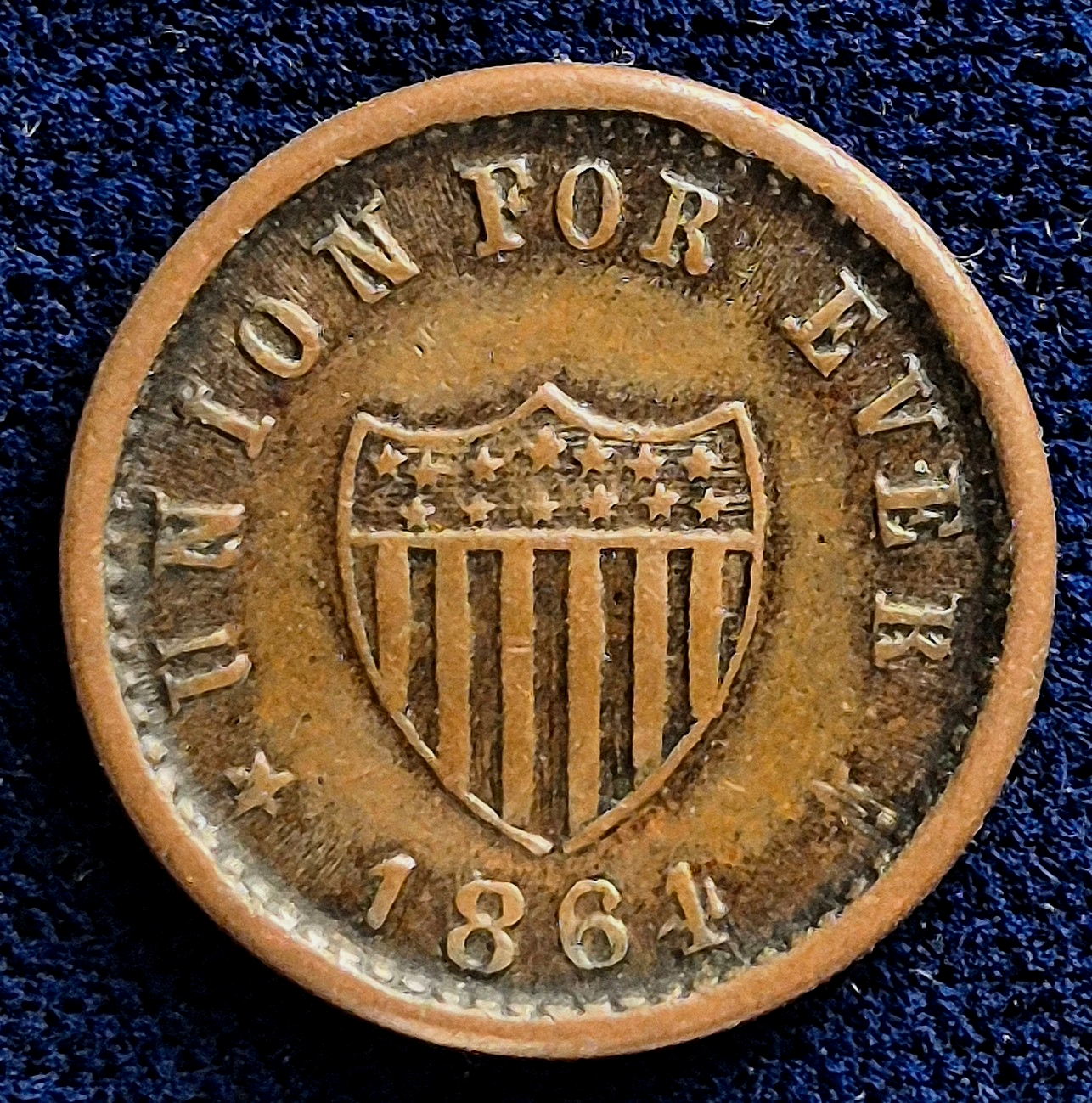1864 United States CIVIL WAR PATRIOTIC Token UNION FOREVER Old Cent See Descript