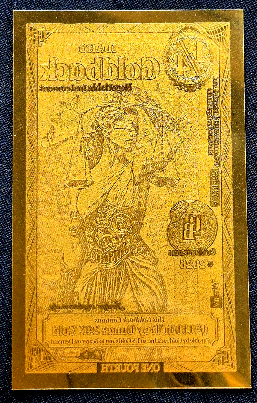2026 - 1/4 IDAHO Goldback Aurum Gold Foil Note 1/4000 oz 24kt .999 Fine First YR