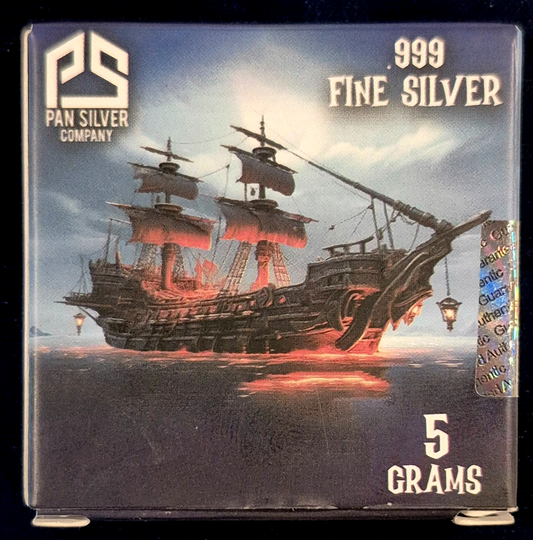 5 GRAM .999 FINE SILVER PAN SILVER PIRATE SHIP #1,390 OF 3,000 LIMITED MINTAGE