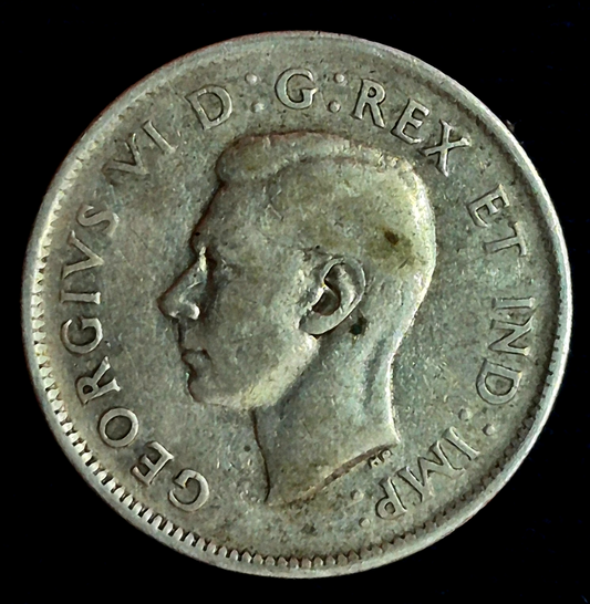 1947 Maple Leaf Canada Quarter 25 Cents Silver .800 King George Harder Date