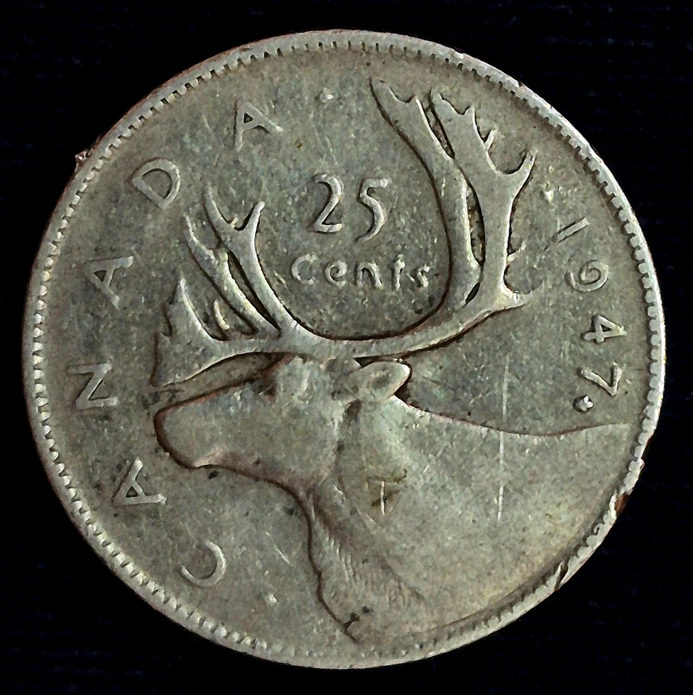 1947 Maple Leaf Canada Quarter 25 Cents Silver .800 King George Harder Date
