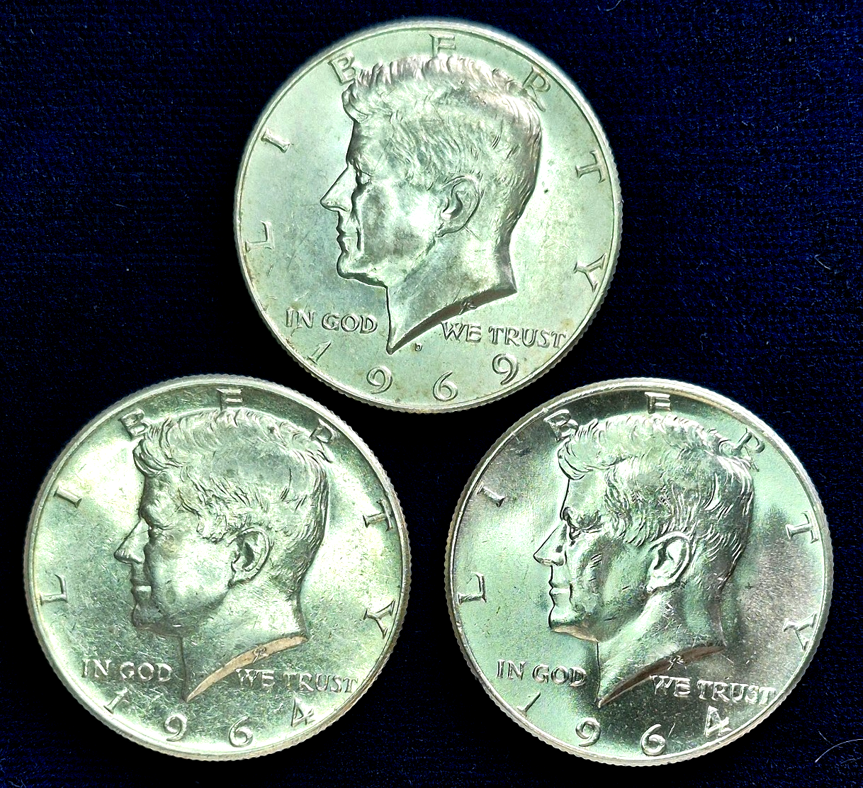 Silver Kennedy Half Dollar Lot - (2) 1964 90% Silver & (1) 1964-D 40% Silver 50C