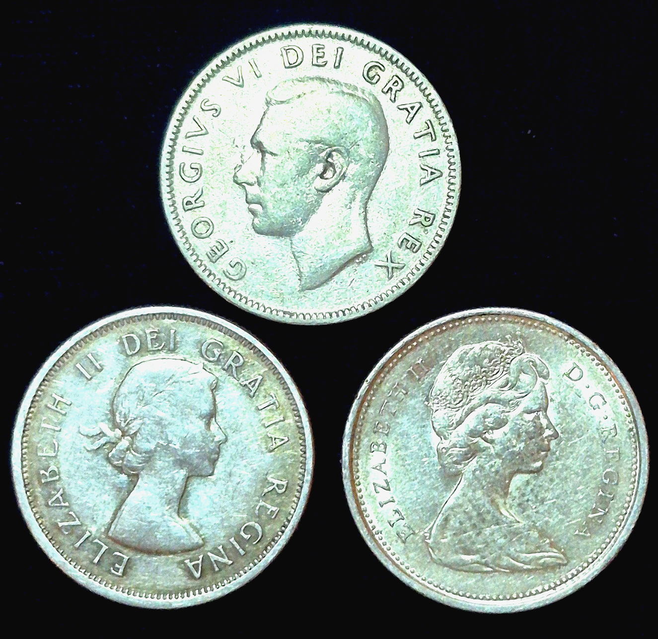 Canada 80% Silver Quarters Lot Of 3 1949-1962-1966 George VI Elizabeth Type I/II