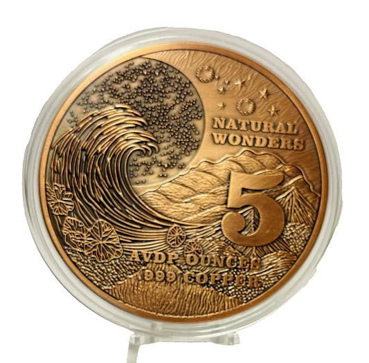 5 oz .999 Copper Round, Natural Wonders, Sahara Desert, Collectable In Capsule