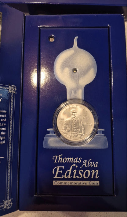 2004 THOMAS ALVA EDISON COMMEMORATIVE DOLLAR 90% SILVER US MINT COLLECTOR'S SET