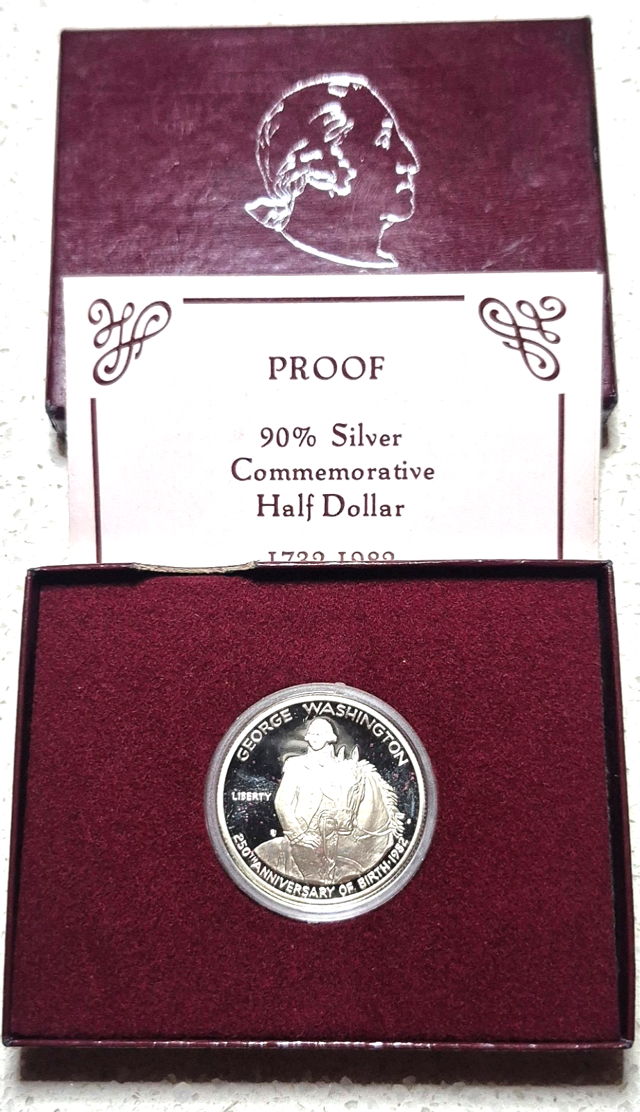 🔥1982-S George Washington Commem Proof Half Dollar 90% Silver US Coin COA & Box