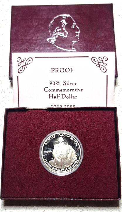 🔥1982-S George Washington Commem Proof Half Dollar 90% Silver US Coin COA & Box