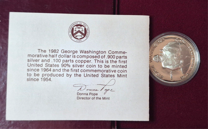 🔥1982-S George Washington Commem Proof Half Dollar 90% Silver US Coin COA & Box
