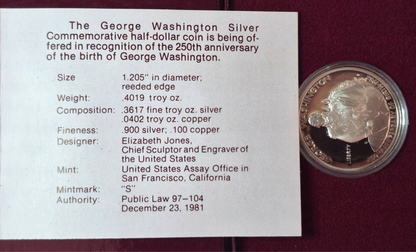 🔥1982-S George Washington Commem Proof Half Dollar 90% Silver US Coin COA & Box