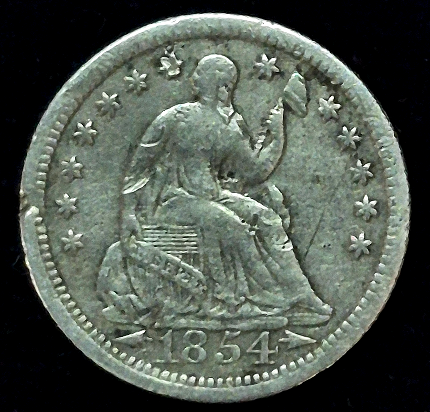 1854 Seated Liberty Half Dime Fine Features 90% Silver, Variety 3 Arrows at Date
