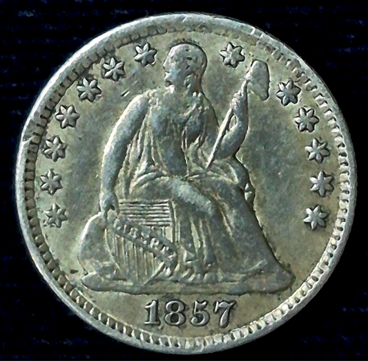 1857 Seated Liberty Half Dime XF+ Features 90% Silver, Variety 2 Resumed 5C
