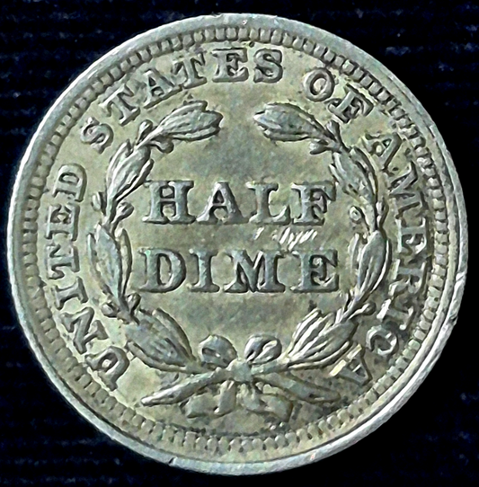 1857 Seated Liberty Half Dime XF+ Features 90% Silver, Variety 2 Resumed 5C
