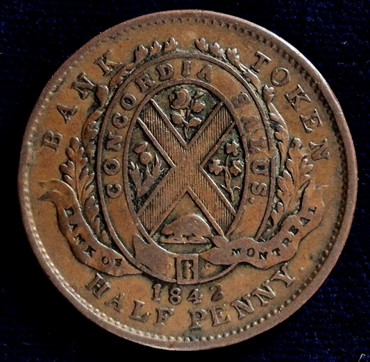 1842 Canadian Half Penny Token, Incredible Rim to Rim Die Crack, PC-1A3 Variety