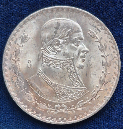 Mexico 1962  Un Peso Silver Coin Natural Toned Crisp MS BU Features Plata VIDEO
