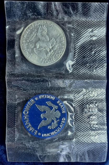 1971-S EISENHOWER UNCIRCULATED SILVER DOLLAR (40% Silver) SEALED OGP PLASTIC