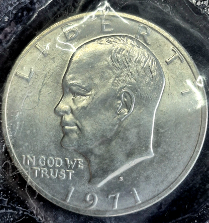 1971-S EISENHOWER UNCIRCULATED SILVER DOLLAR (40% Silver) SEALED OGP PLASTIC