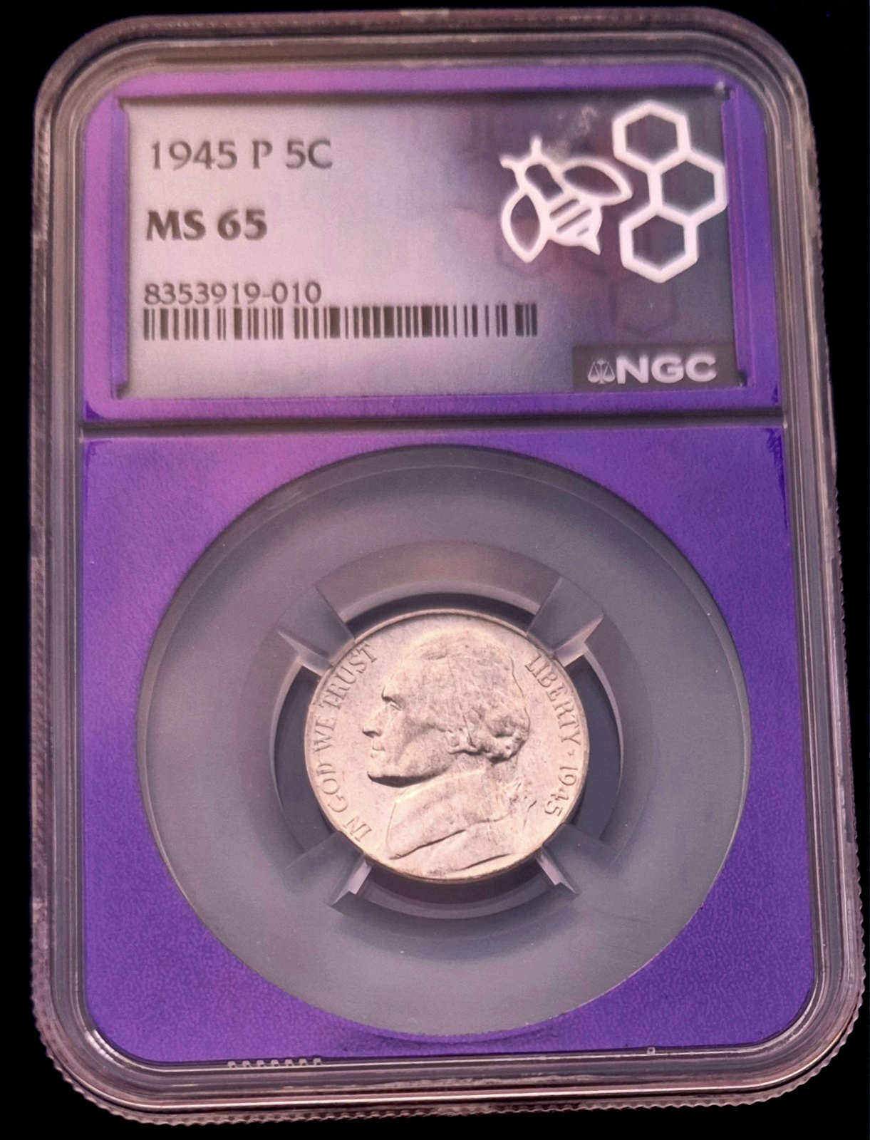 1945-S Silver War Nickel NGC MS65 • TRADER BEA PURPLE SLAB • Gem Mint State BU