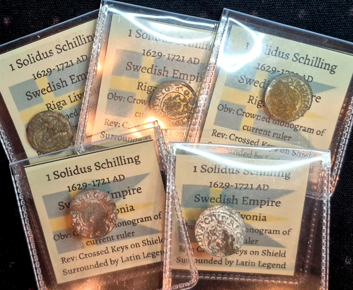 Lot of (5) 1629-1721 AD 1 SOLIDUS SCHILLING ANTIQUE SWEDISH EMPIRE Riga Livonia