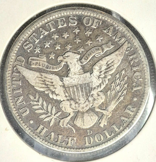 1912D Barber Half Dollar 90% Silver 50C 🔥Full Liberty, Motto, Rims🔥Very Fine