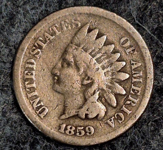 1859 Indian Head Cent First Year VG Features Laurel Wreath Reverse Coin Shown