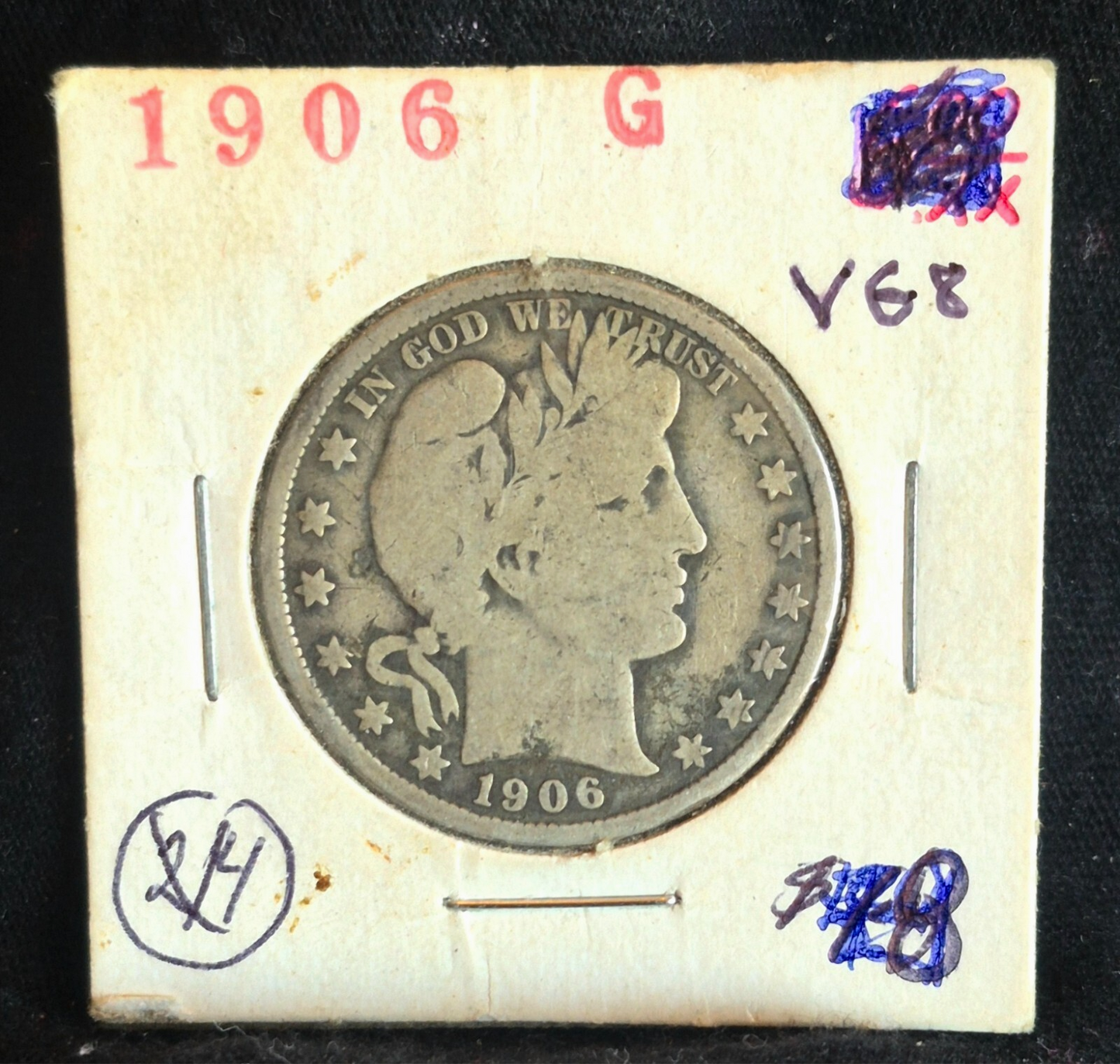 1906 Barber Half Dollar 90% Silver 50C in a Vintage Flip VG-F Features