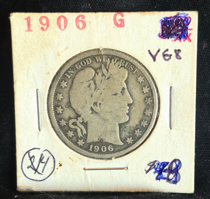 1906 Barber Half Dollar 90% Silver 50C in a Vintage Flip VG-F Features