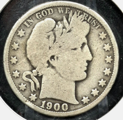 1900 O Barber Half Dollar 90% Silver 50C Very Good Features Full Rim Part Motto