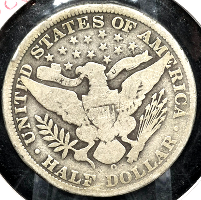 1900 O Barber Half Dollar 90% Silver 50C Very Good Features Full Rim Part Motto