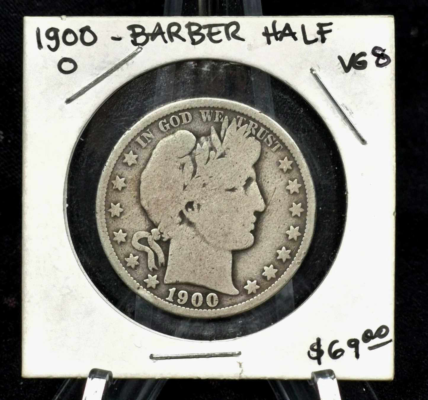 1900 O Barber Half Dollar 90% Silver 50C Very Good Features Full Rim Part Motto