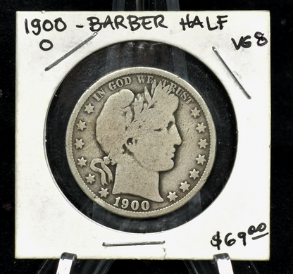 1900 O Barber Half Dollar 90% Silver 50C Very Good Features Full Rim Part Motto