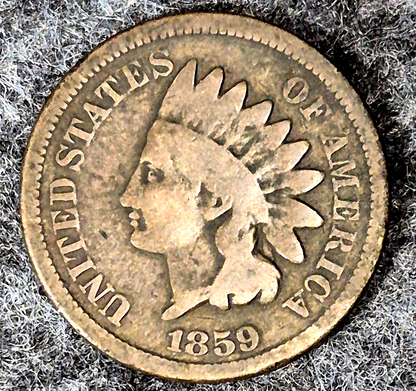 1859 Indian Head Cent First Year Good Features Laurel Wreath Reverse Coin Shown