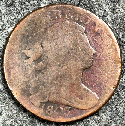 1803 Draped Bust Large Cent Small Date Large Fraction Coin Shown G Features