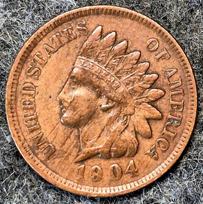 1904 Indian Head Cent XF+ Features Type III Bronze Oak Wreath Shield Coin Shown