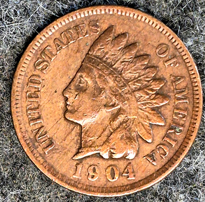 1904 Indian Head Cent XF+ Features Type III Bronze Oak Wreath Shield Coin Shown