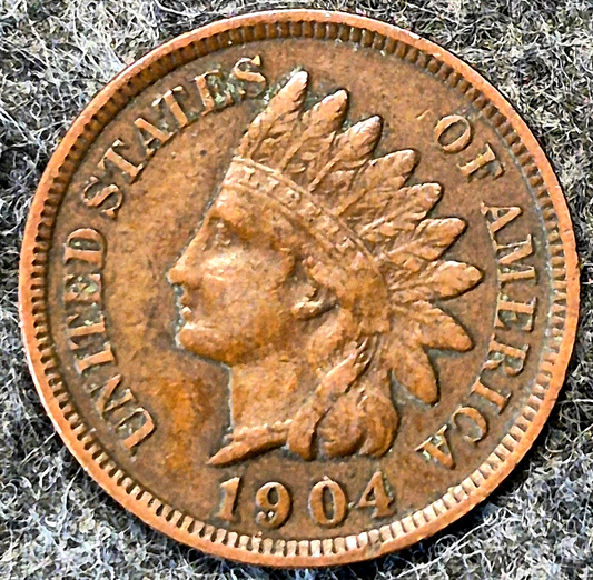 1904 Indian Head Cent XF+ Features Type III Bronze Oak Wreath Shield Coin Shown