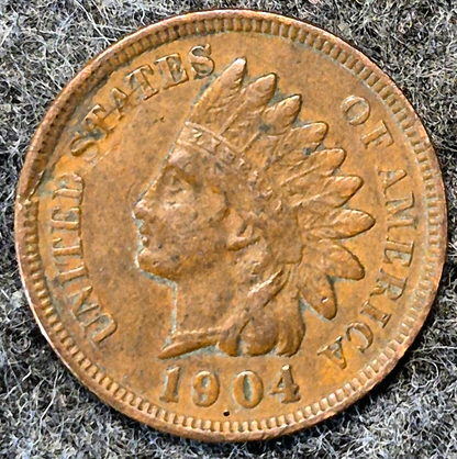 1904 Indian Head Cent XF+ Features Type III Bronze Oak Wreath Shield Coin Shown
