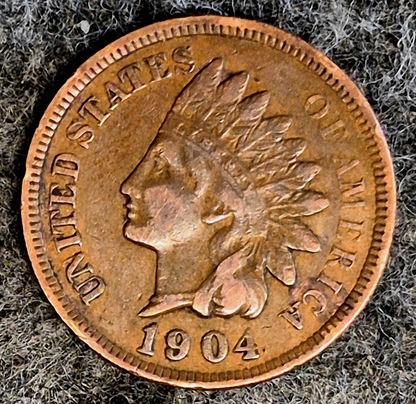 1904 Indian Head Cent XF+ Features Type III Bronze Oak Wreath Shield Coin Shown