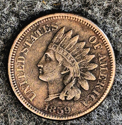 1859  INDIAN CENT FIRST YEAR XF-AU FEATURES TYPE ONE LAUREL WREATH REVERSE 1C