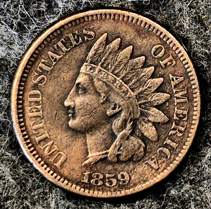 1859  INDIAN CENT FIRST YEAR XF-AU FEATURES TYPE ONE LAUREL WREATH REVERSE 1C