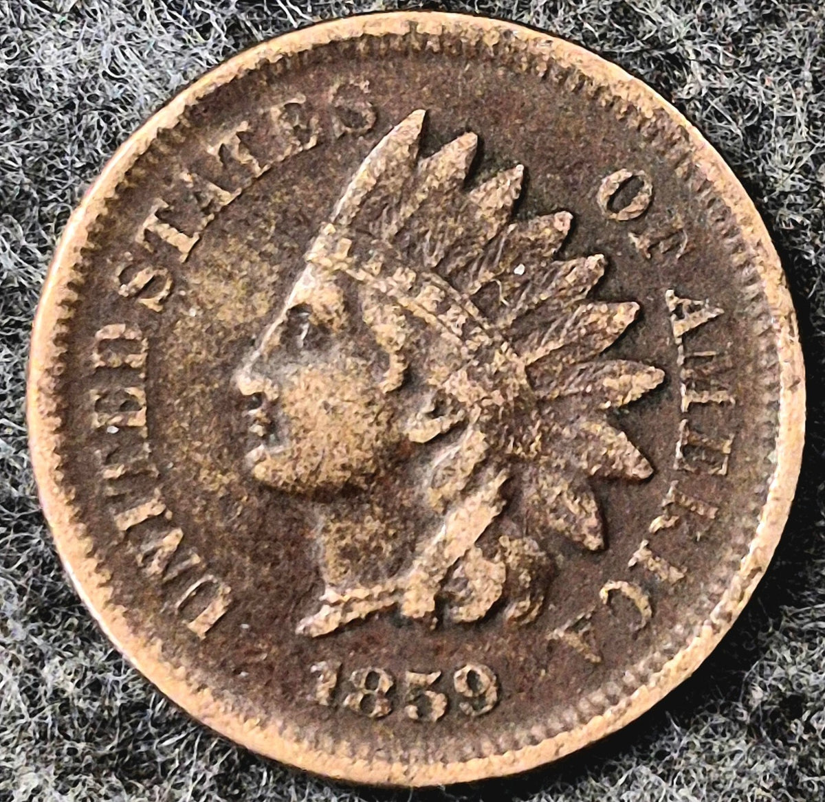 1859  INDIAN CENT FIRST YEAR XF FEATURES TYPE ONE LAUREL WREATH REVERSE 1C