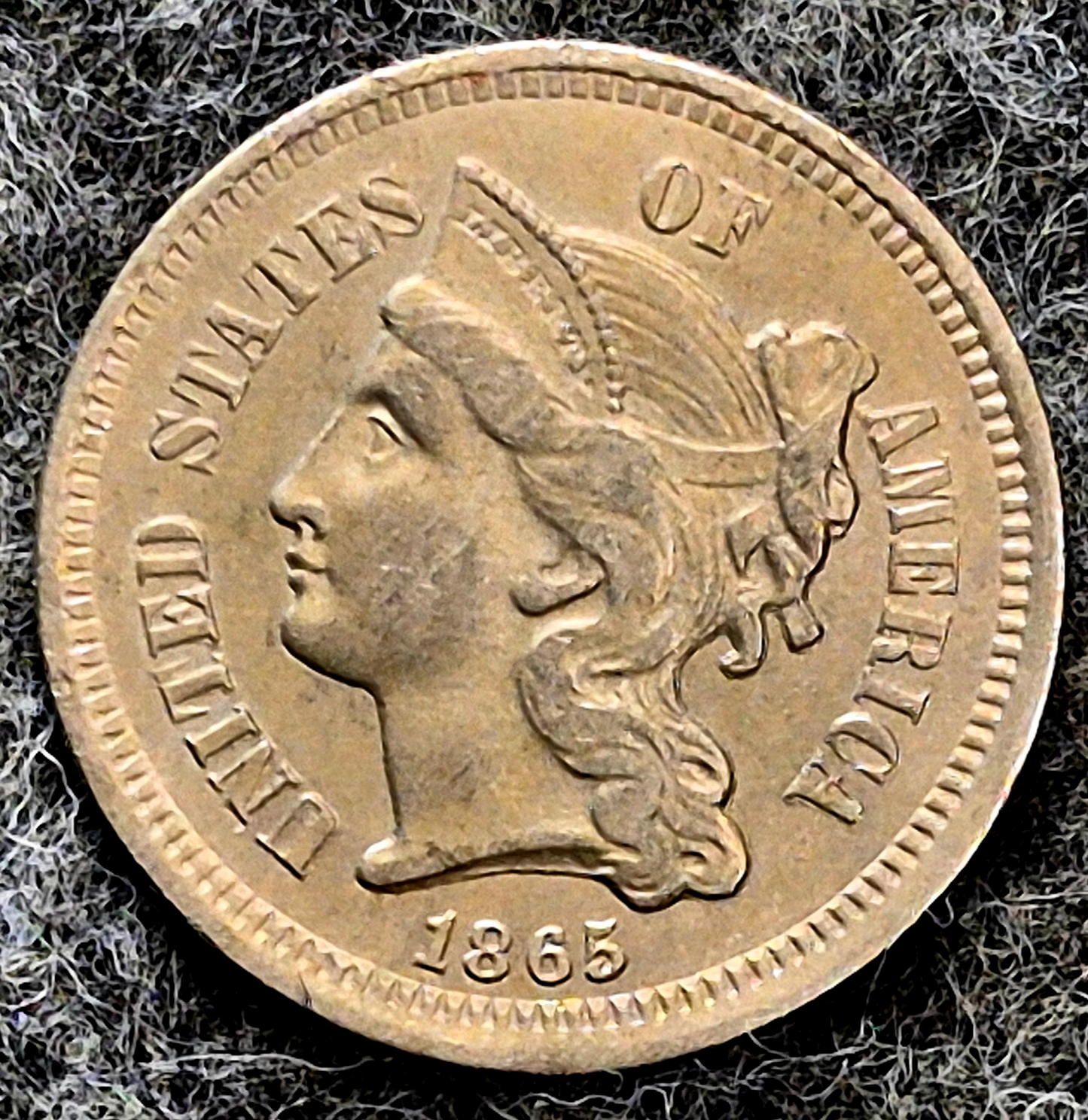 1865 First Year 3 Cent Nickel Extra Fine+ Features Full Liberty & Pillars